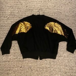 Black bomber jacket with gold wing detail